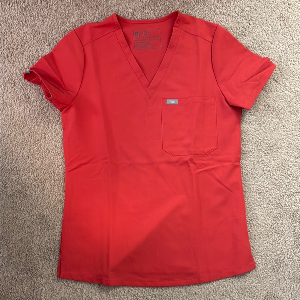 Figs Women's Red V-Neck Top